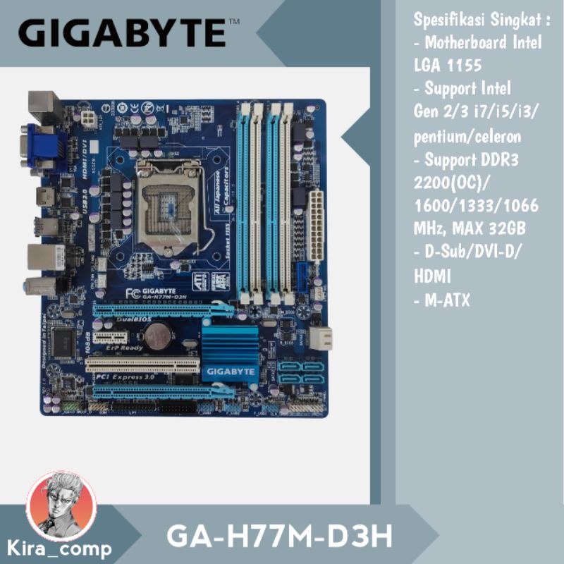 MOTHERBOARD GIGABYTE GA-H77M-D3H LGA 1155 GEN 3