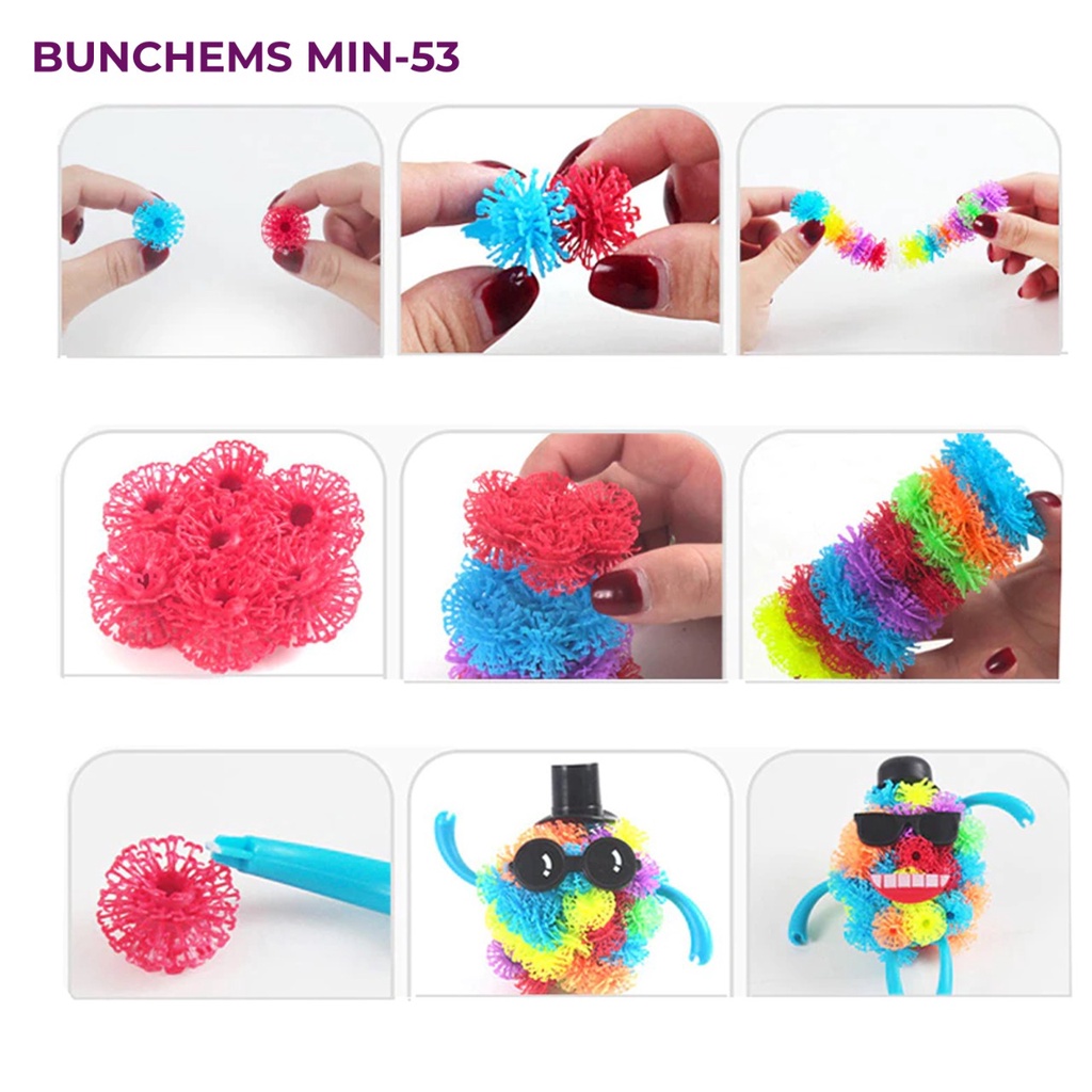 Mainan Anak Sale Bunchems Thorn Ball Magic Ball Puzzle Merakit Hewan Robot Boneka Lucu