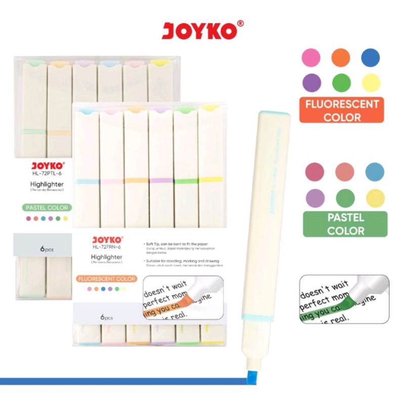 

(1 Set/6 Warna) GROSIR Highlighter Joyko HL-72FRN HL-72PTL / Gabungan Penanda Berwarna (1Set/6)