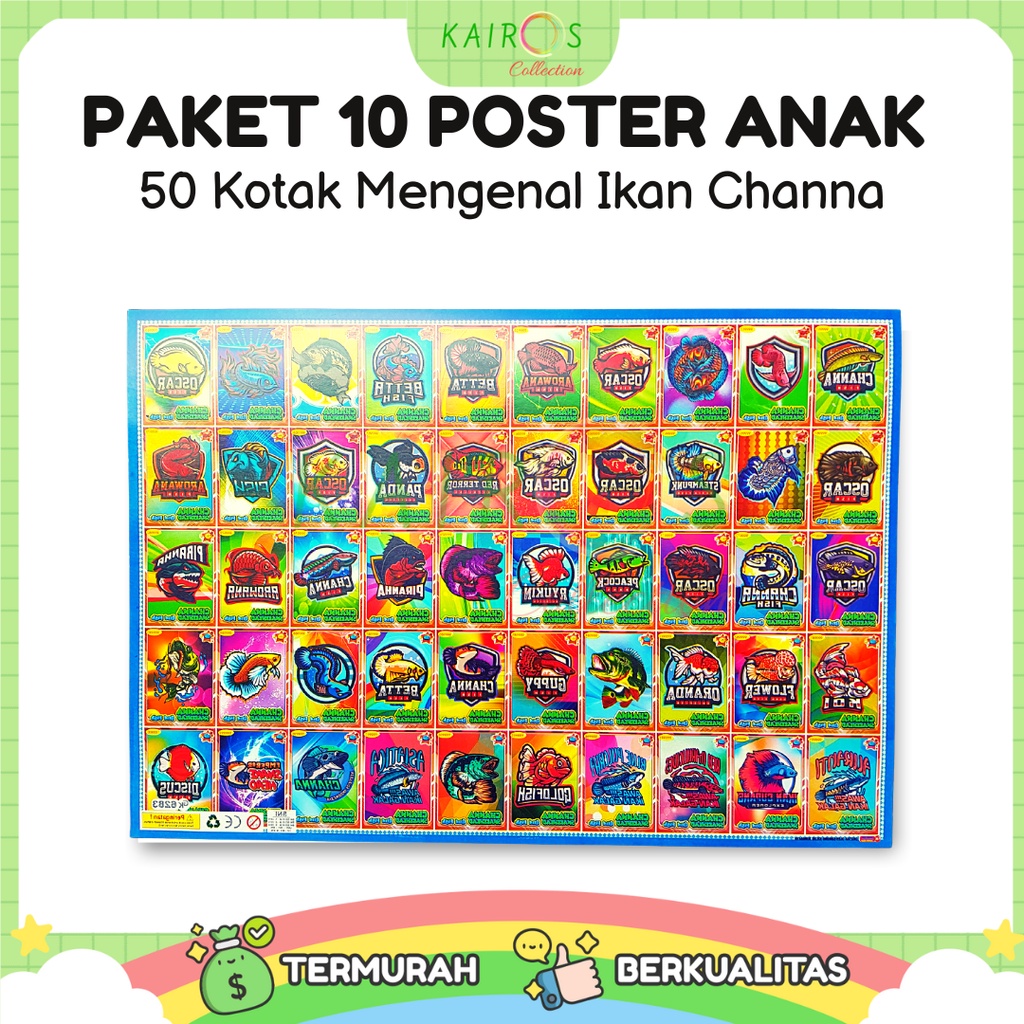 Paket 10 Poster Edukasi 50 Kotak Motif Ikan Channa