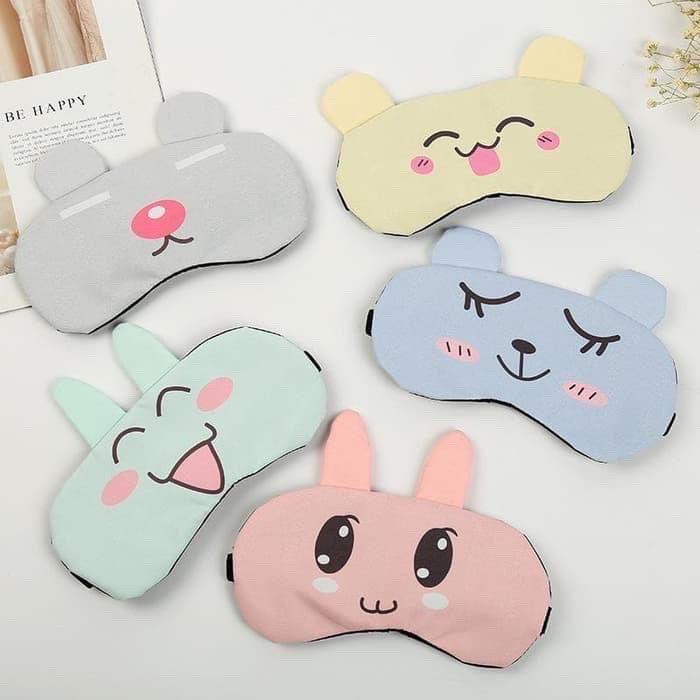 Sleep Mask Penutup Mata Tidur Karakter Motif Emoji Shy Cooling Gel