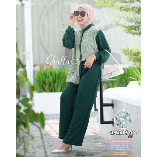 MIXI ONESET #2 BY GHAFFA THE LABEL / SET MOTIF WANITA MUSLIMAH / Setelan celana wanita modern