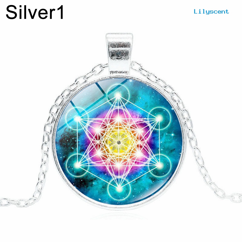 [LS] Kalung Liontin Vintage Bulat Unisex Metatron's Cube Holy Glass Cabochon