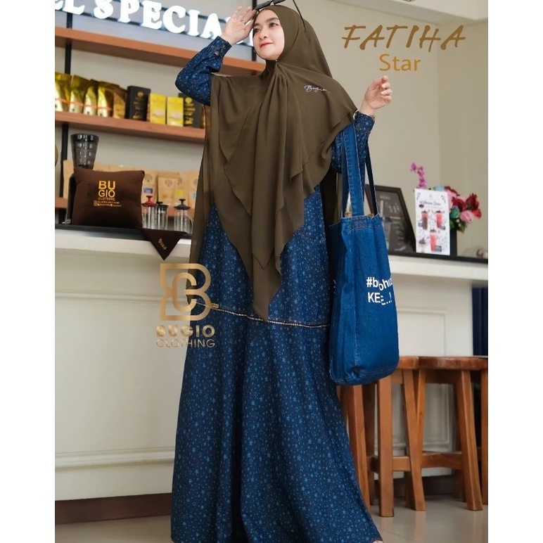 saffashion - Bugio Clothing Gamis Denim Fatiha Dress bahan Jeans