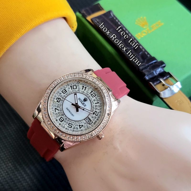 JSR 1947 JAM TANGAN WANITA ROLEX DIAMOND RUBBER SEMI SUPER