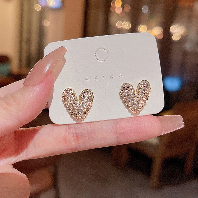 Kualitas Tinggi925Jarum Perak925 Gaya Baru Indah Penuh Berlian Anting Hati Perempuan Perhiasan Halus