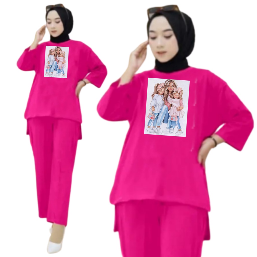 Setelan Kaos Wanita Dewasa Oversize Ld 130 cm Terbaru 2023 Viral Gambar DTF Bahan Kaos Babyterry Tangan 3/4 dan Celana Panjang One Set Wanita Dewasa Jumbo Kekinian Atasan Baju Wanita Dewasa Big Size Stelan Baju Wanita Santai Cewek MOMMY