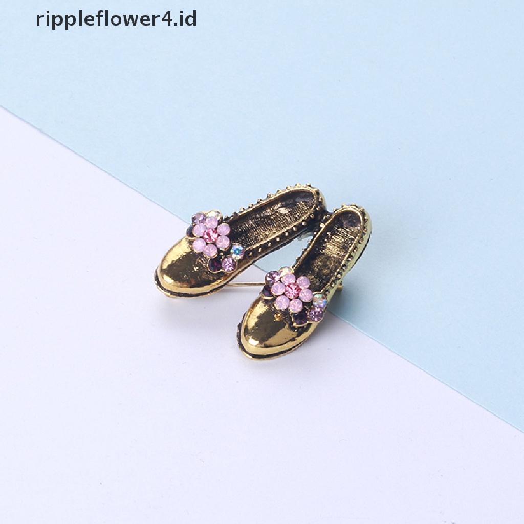 {rippleflower4.id} Retro Vintage Sepatu Bros Pink Berlian Imitasi Bunga Ikatan Simpul Sepatu Bros Pin~