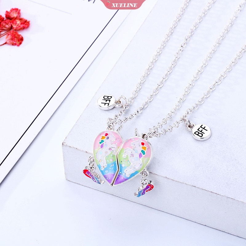 Lucu Romantis Pelangi unicorn lady forever best friend Kalung Manis Warna-Warni Berbentuk Hati Kalung Ganda Hadiah Ulang Tahun Untuk Perempuan [ZXL]