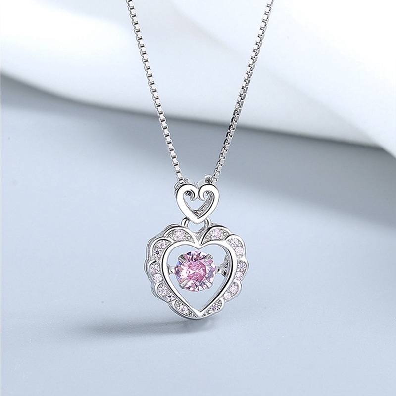Fancyqube Korea Fashion Hollow Pink Kristal Hati Liontin Kalung Rantai Warna Silver Untuk Wanita Pernikahan Perhiasan Aesthetic