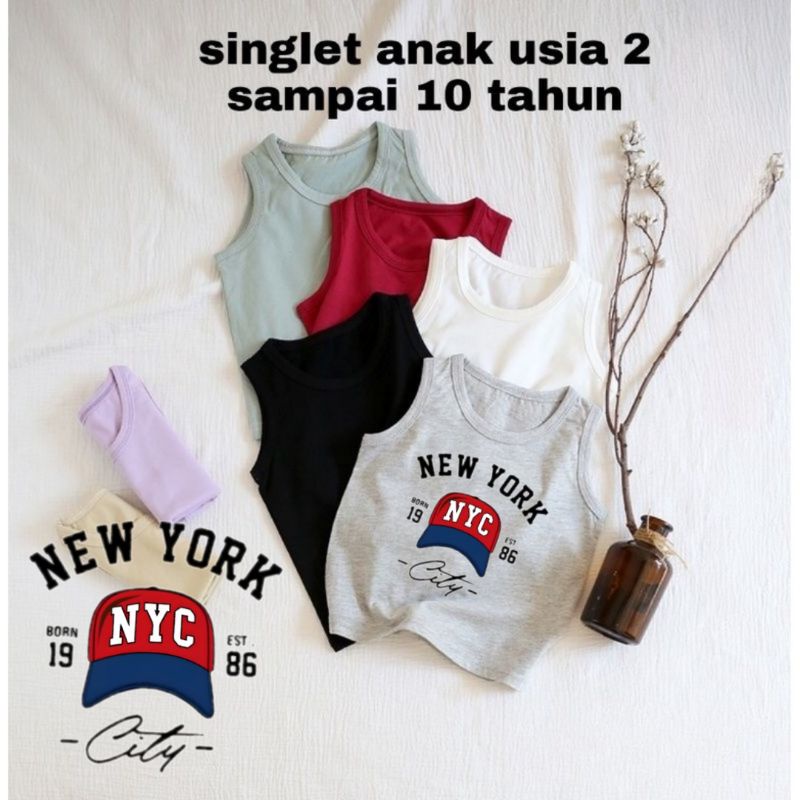 Singlet Anak Laki Laki Dan perempuan Usia 2 sampai 10 tahun NYC Kaos Anak Laki Laki Tanktop Anak Baju Anak Kaos Oblong Anak