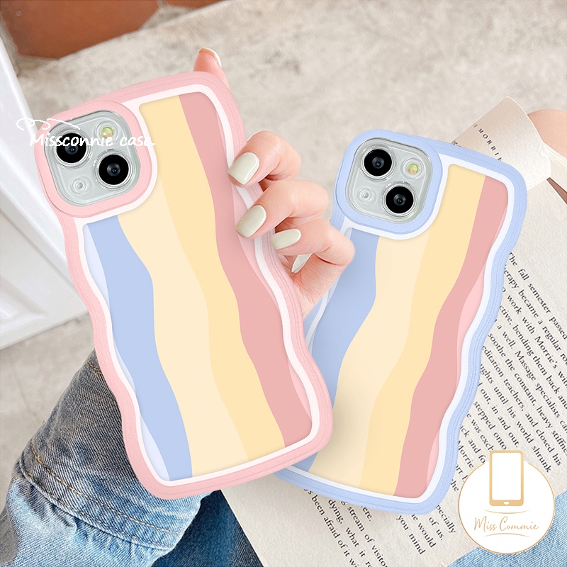 Case Pelangi OPPO A17 A78 A17K A54 A15 A12 A5s A77 A57 A16K A55 A16 A77s A74 A95 A96 A3s A5 A9 2020 A12E A7 Reno 8T 58 7 6 A76 A16s F9 A53 A15s A1K A52 A16E Soft Sarung Tepi Wavy