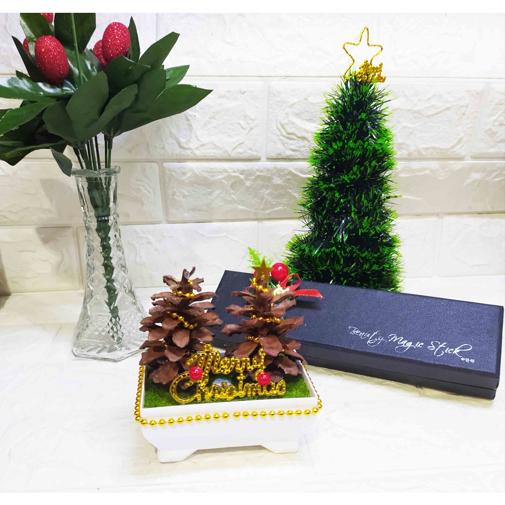 Pajangan Cemara Kembar - Hiasan Imitasi Aksesoris Natal