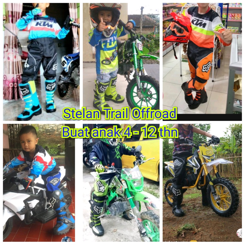 sepatu trail cross anak fullset jersey baju cross trail anak celana anak cocok usia 4 - 12thn ,bonus sarung tangan terlaris printing jerset anak stelan ke gunung offroad kode 005 bisa bayar di tempat