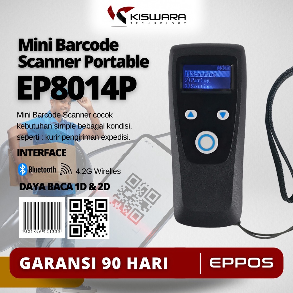 Mini Barcode Scanner EPPOS 1D/2D EP8014P - Wirelles Bluetooth