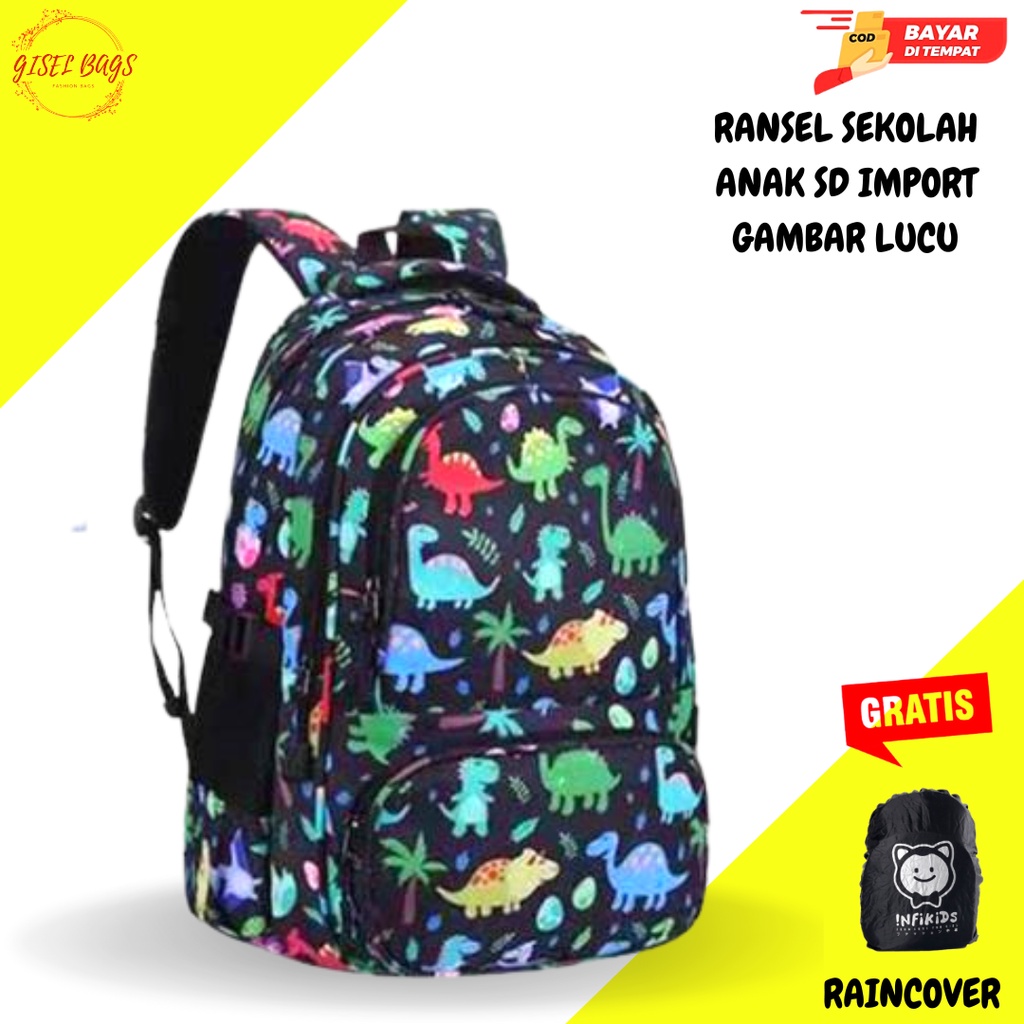 Tas sekolah anak laki laki sd,smp,remaja waterproof motif kartun dino kualitas premium dan kuat