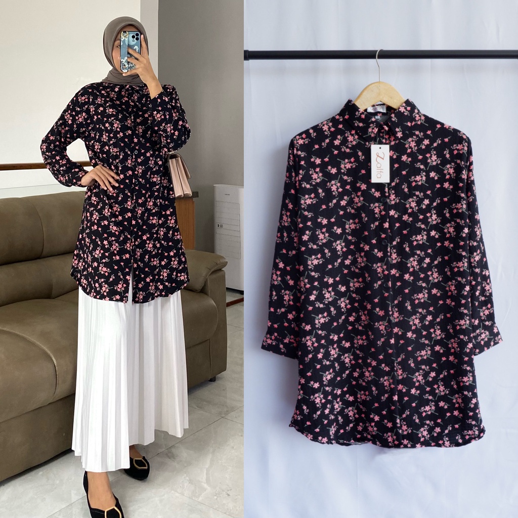 MELINA tunik by ZALFA OUTFIT / tunik crincle motif bunga