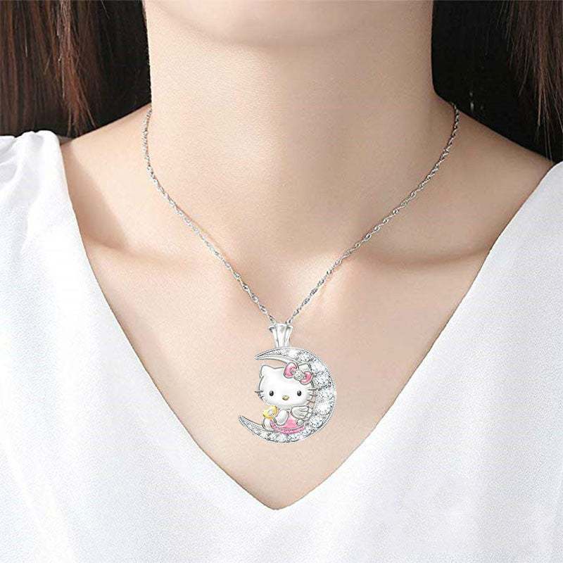 Kawaii Sanrio Anime Kartun Seri HelloKitty Lucu Fashion Kreatif Bulan Hewan Liontin Kalung Hadiah Pesta Liburan