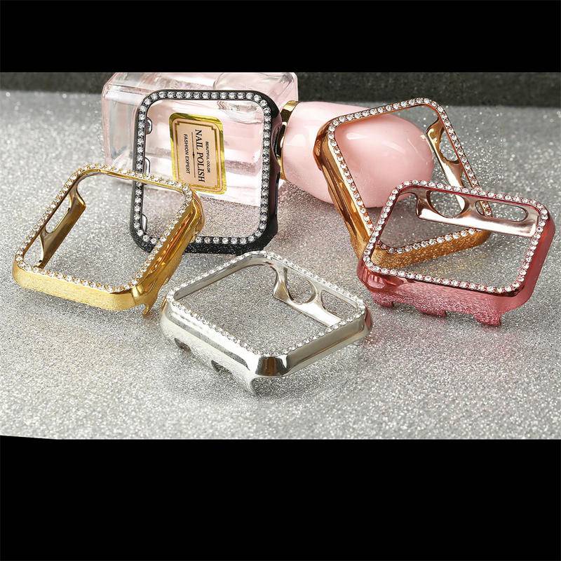 Cover case Untuk Apple Watch Series8 7 6 5 4 3 2 1 SE SE2 Wanita Diamond Pelindung Cases Untuk iWatch 45mm 41mm 44mm 42mm 40mm 38mm