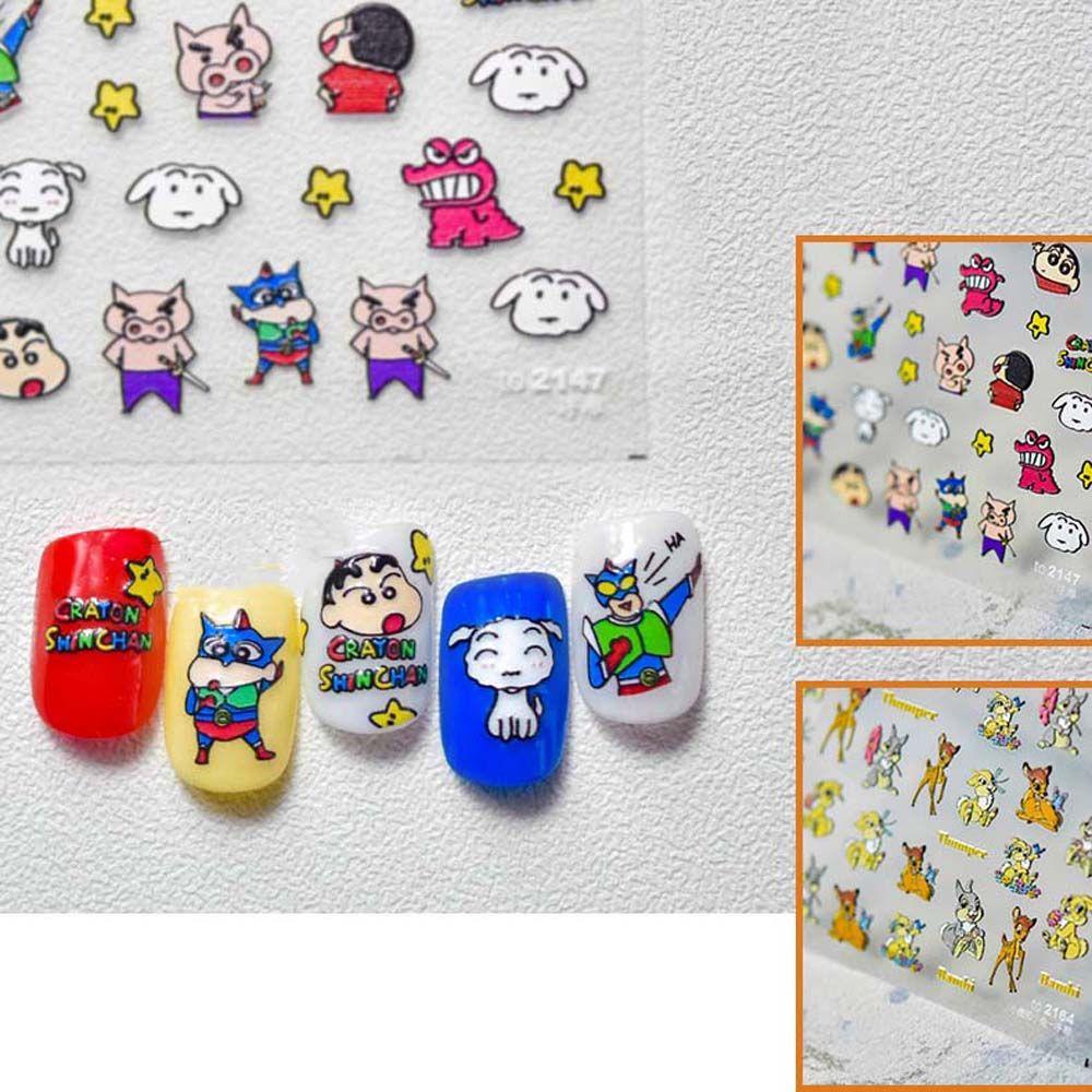 Mxbeauty Kartun Stiker Kuku Wanita Lucu Crayon Shin-chan Hewan Manicure Aksesoris Perekat Diri Nail Art Dekorasi