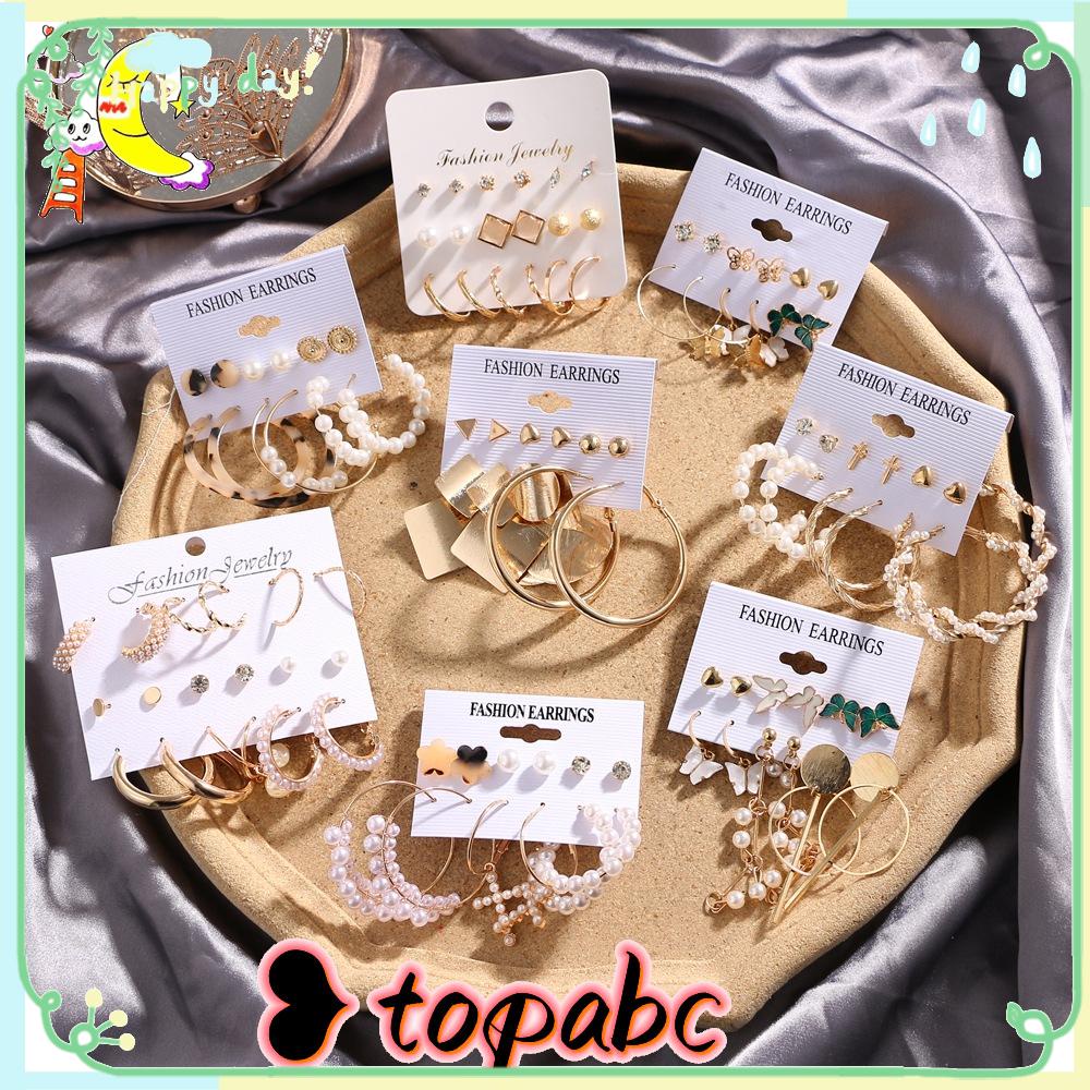 Top 6pasang Anting Set Anting Wanita Korea Vintage Mutiara