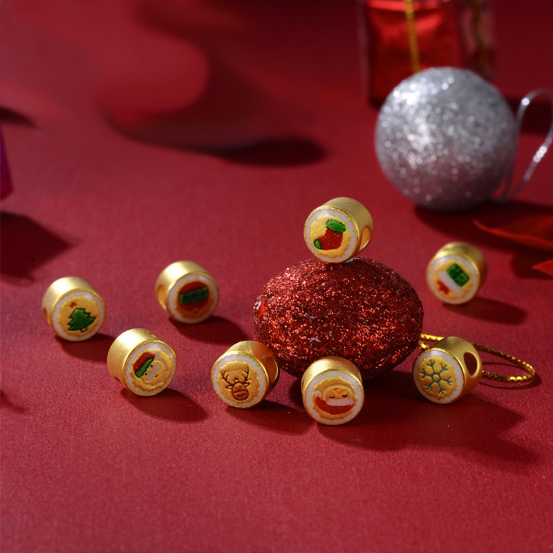 Goldkingdom Perhiasan Fashion Emas Asli Kadar 375Bangkok Aksesoris Ready Stock Hadiah Berlapis Emas 3D Santa Snowman Pasangan Laki-Laki Dan Perempuan Gelang Liontin