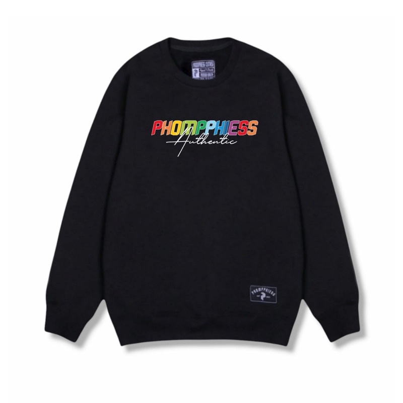 PHOMPPHIESS Sweater Crewneck Bordir Pelangi Sweater Pria Wanita