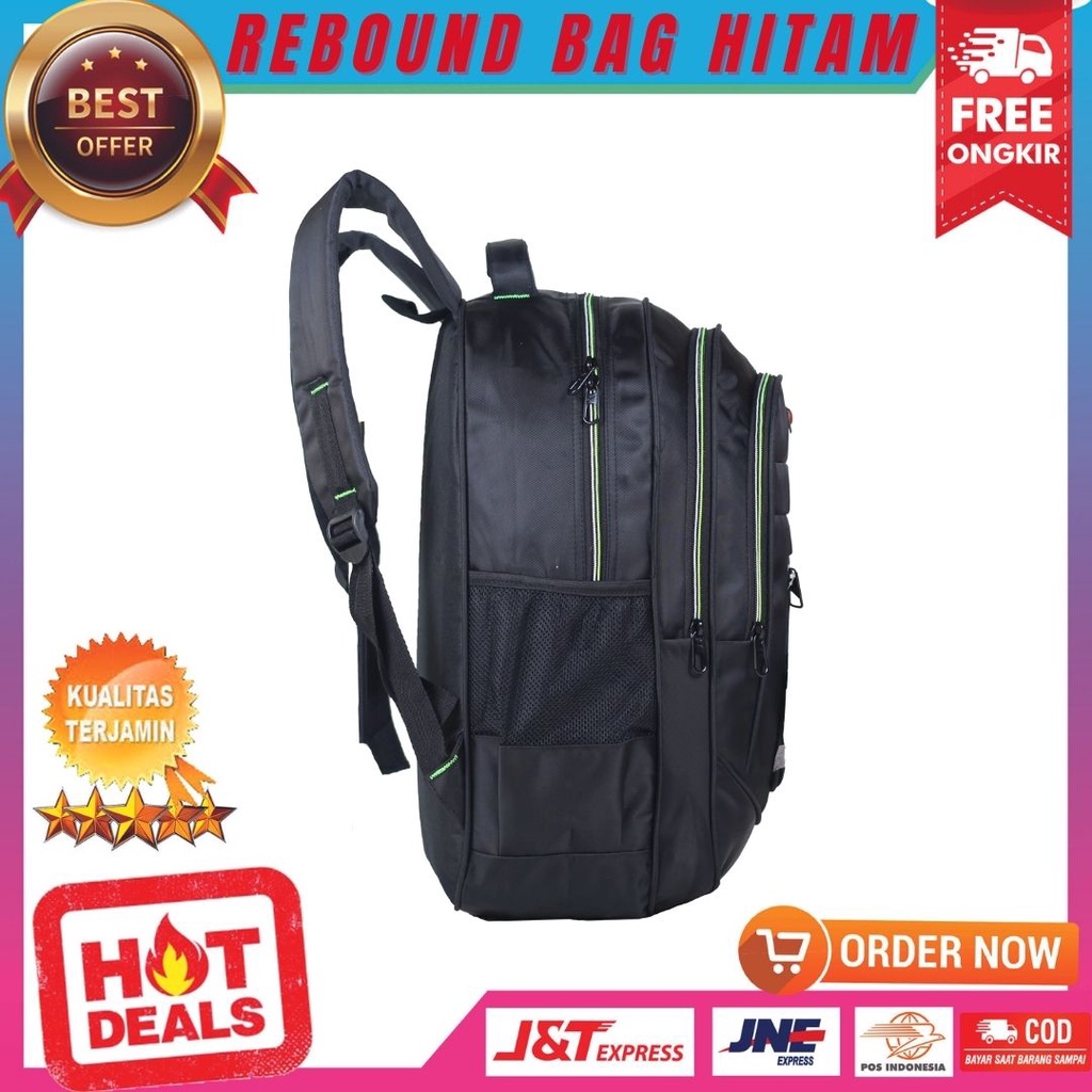 Tas Ransel Pria Bahan Nilon Backpack Anak Mahasiswa Cowok Keren Ransel Sekolah Kuliah Kerja Multifungsi Bonus Raincover Rebound Bag Hitam