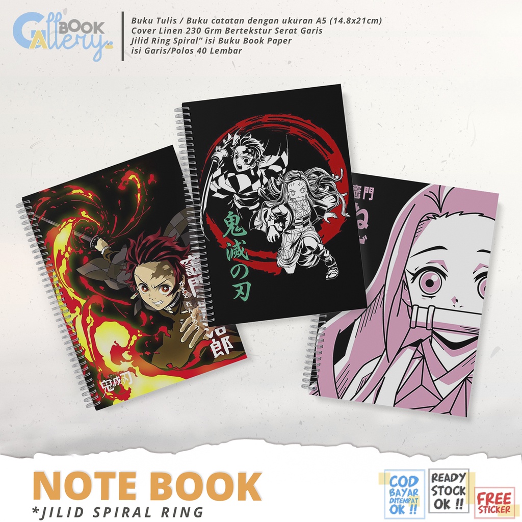 

[SP] Buku Tulis / Buku Catatan / Note book Anime (Demon Slayer) Kimetsu no Yaiba, Tanjiro Kamado X Nezuko Kamado Jilid Ring Spiral Dengan isi Book Paper Garis/Polos 50 Lembar Free Poster dan Stiker Ukuran A5