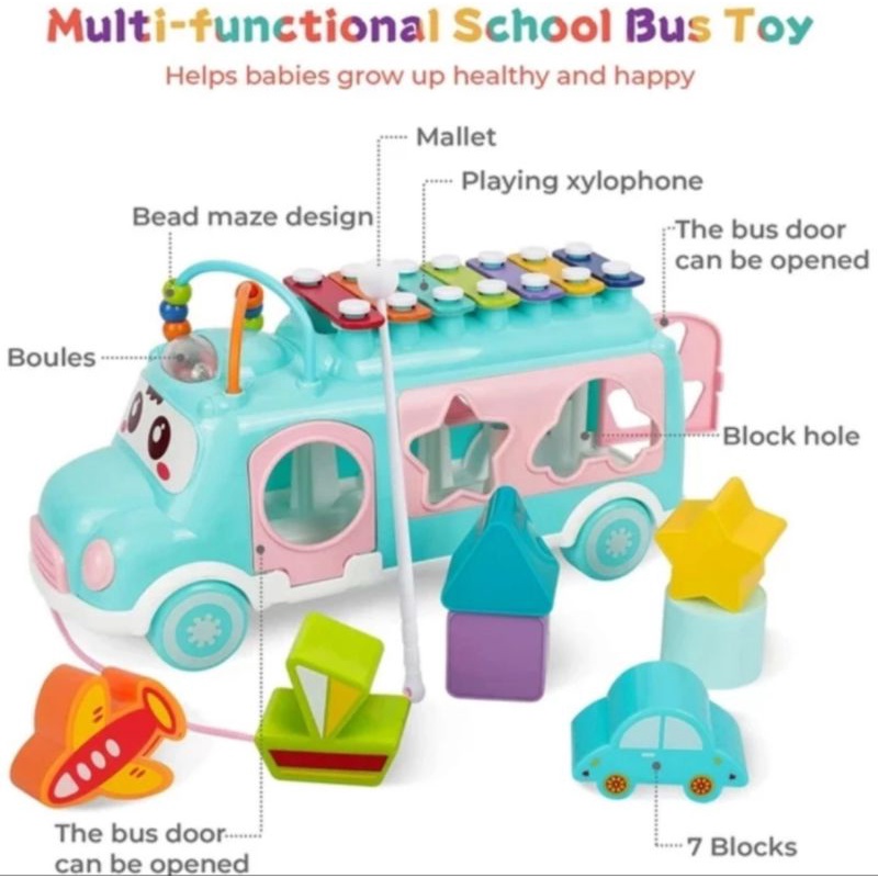 bus mobil anak Xylophone bentuk bus shape puzzle Mainan motorik anak