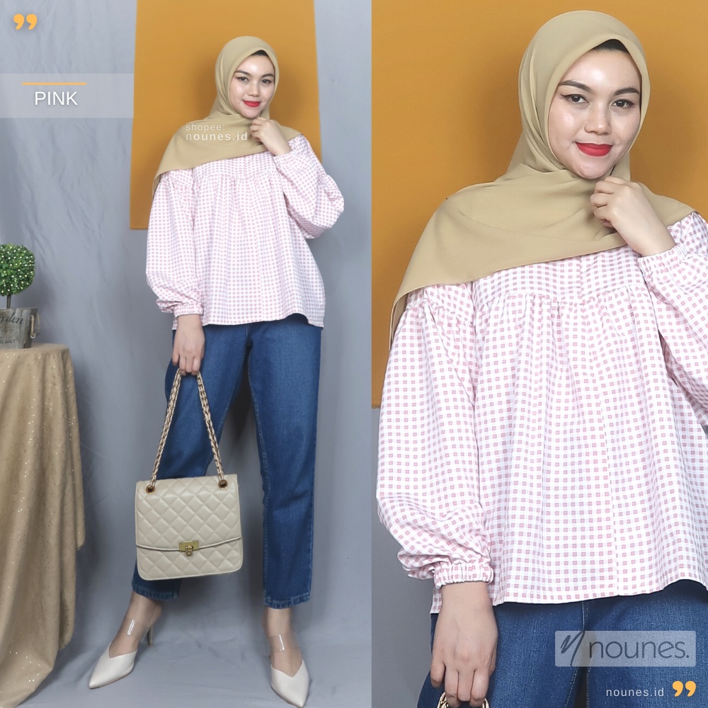 Nounes Mika Top Motif Gingham matt Woolpeach Monalisa Size M LD 100