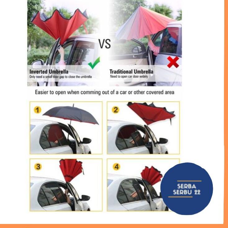 Sekarang Populer Payung Terbalik Besar 2 Lapis Kain Gagang C Reverse Umbrella Kazbrella [SS]