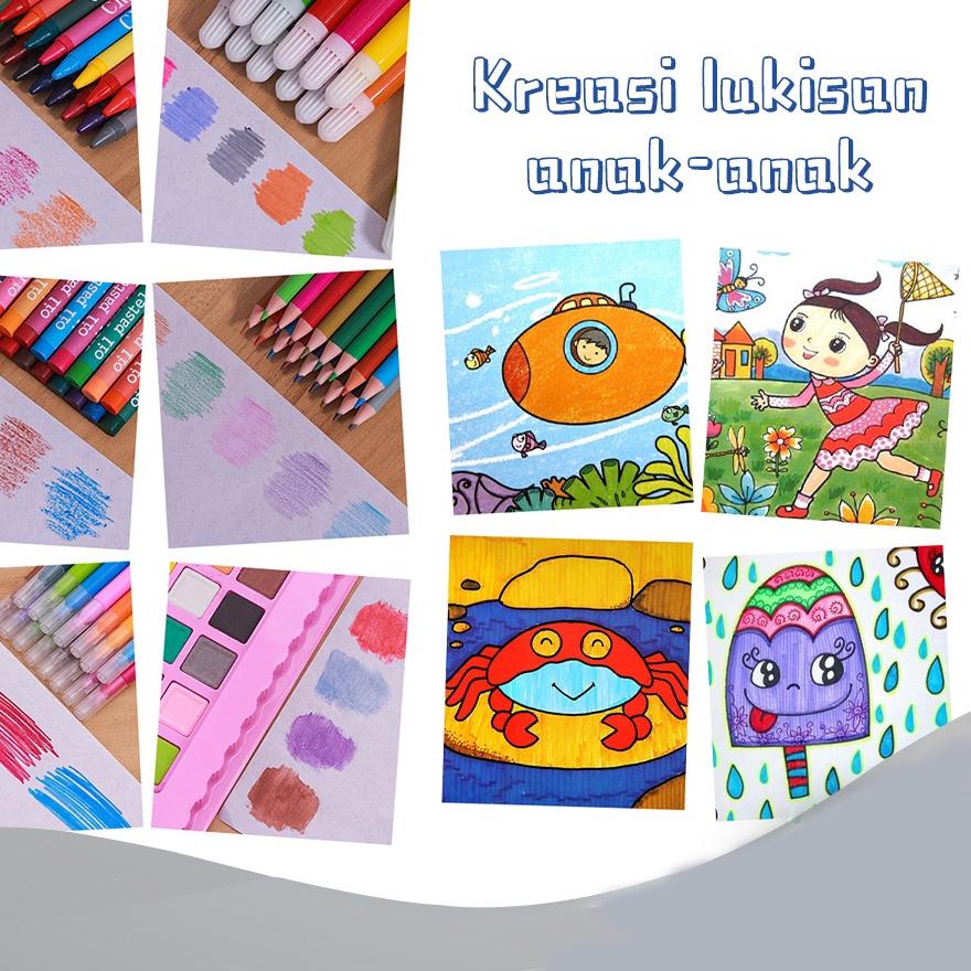 

GF6✱ Alat Lukis Set Crayon Anak Pengasah 208pcs Set Alat Menggambar Melukis Anak-anak Crayon Cat Air Pensil Pasti Ada