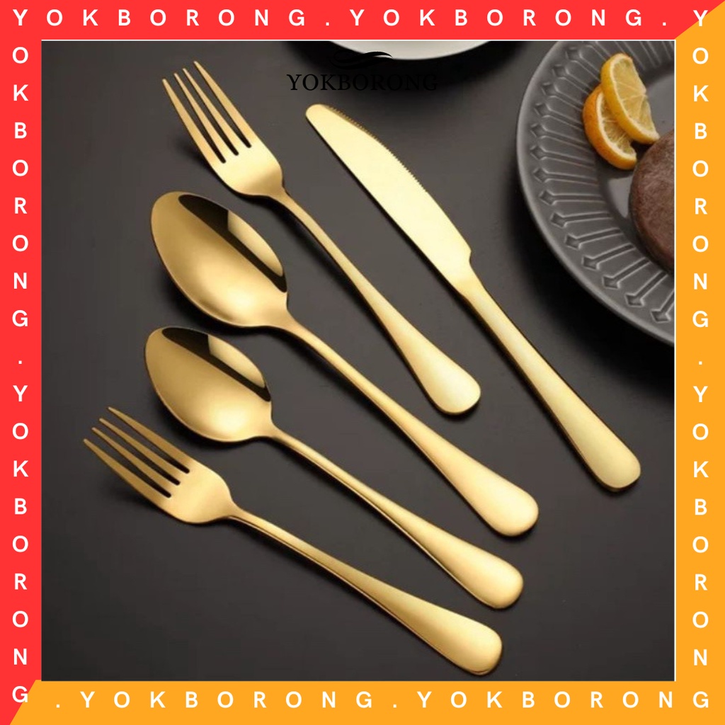 SENDOK GARPU STAINLESS STEEL TEBAL GOLD - SENDOK GARPU MAKAN GOLD