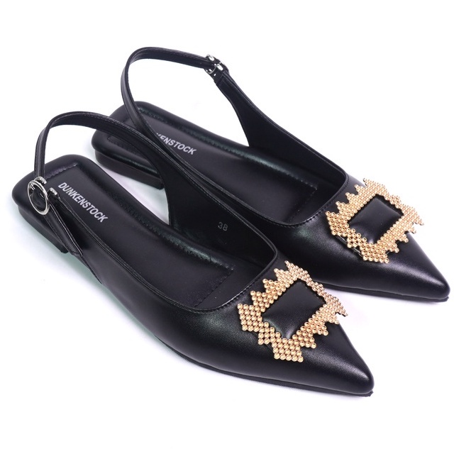 SARASARA YUK - Dunkenstock KATYA Sepatu Sandal Wanita Flatshoes 1cm Size 36 - 40 Tidak Licin Flat Shoes untuk Kerja Kantoran Kuliah Casual Belleza 37 38 39 Warna Black Hitam Sara Sara Kekinian Premium Terbaru Shoes Ori Original Mall Official Store