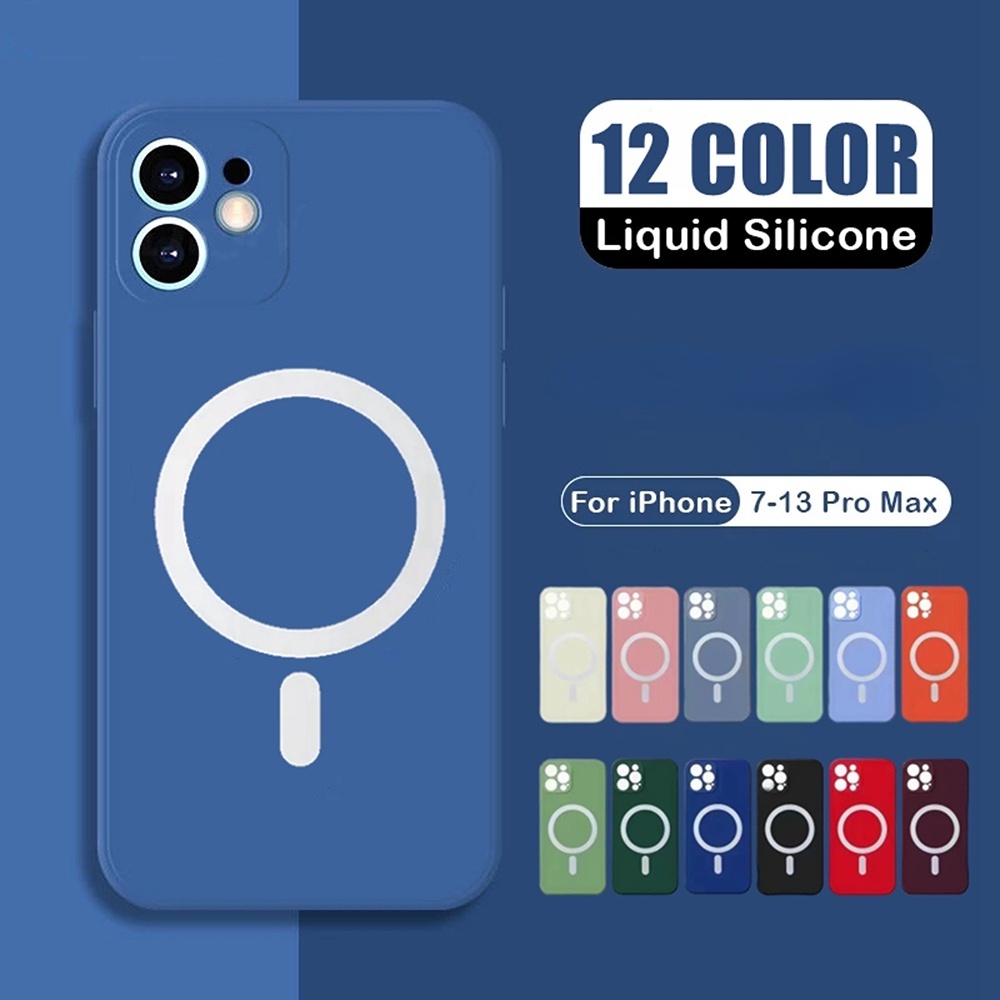 IPHONE Casing Silikon Cair Magnetik Case Untuk Iphone14 13 12 11 Pro Max14 7+ 8plus Untuk Cas Cas Nirkabel XR XS MAX Cover Soft Casing