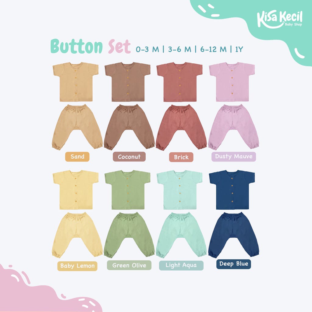 Booyah Baby &amp; Kids / Kisa Kecil Piyama Anak - Button Set (0-3 Tahun) Newborn Baju Pendek Celana Panjang Anak Rocco Set Earth Tone Series | Part 2