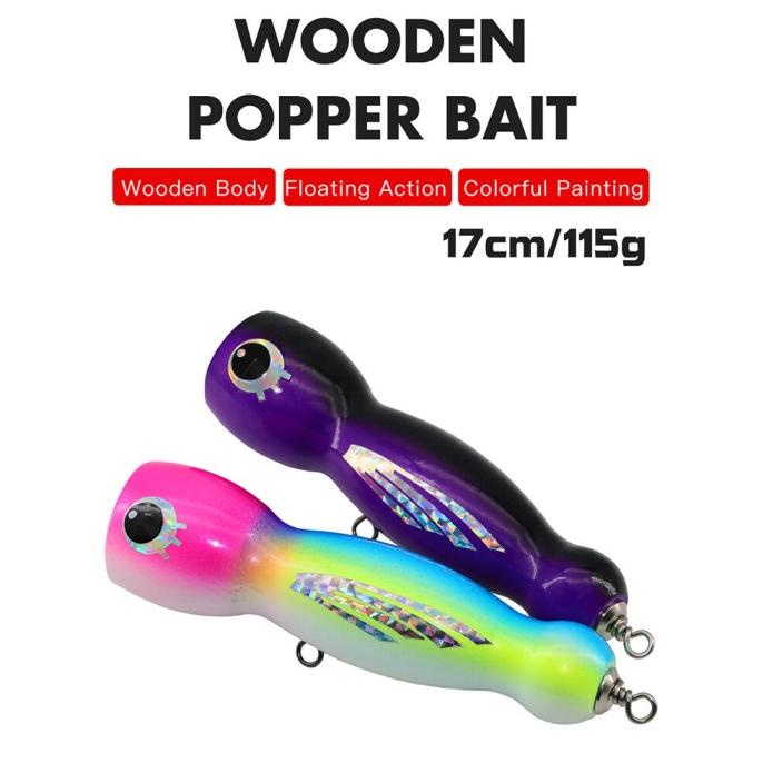 Umpan Pancing Laut Popper Kayu Warna-warni, Umpan Pancing Palsu