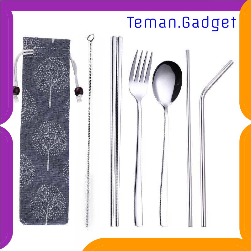 TG - DPR Tofok Cutlery Set Perlengkapan Makan Sendok Garpu Blue Cloth Bag 6PCS - T10
