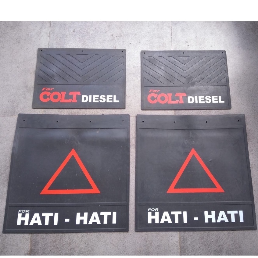 Aneka Karpet Roda Lumpur Colt Diesel Double Roda Depan 30x42Cm / Belakang 50x50Cm tulisan hati hati atau polos bahan Mudguar dan Rubber lentur