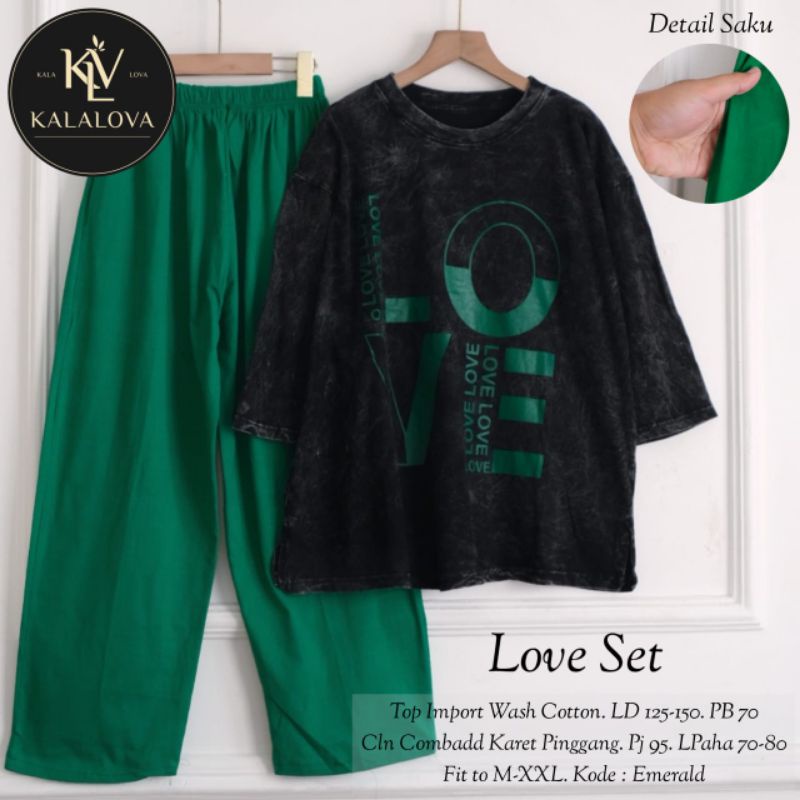 LOVE SET BY KALALOVA | Setelan Wanita Atasan Kaos Bahan Wash Cotton Celana Kaos Combed Super Jumbo L