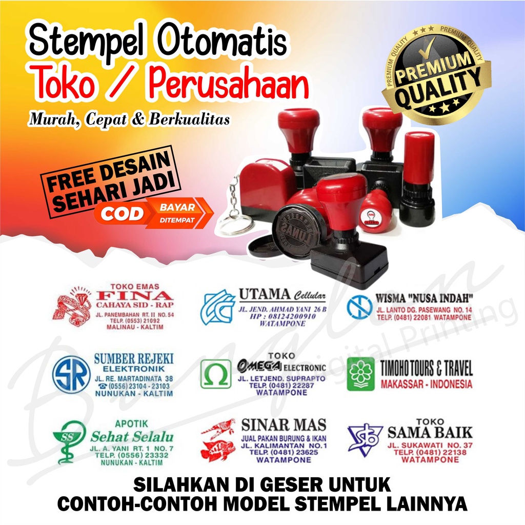 

Stempel Otomatis Murah, Stempel Toko, Pendidikan, Konter, Dll