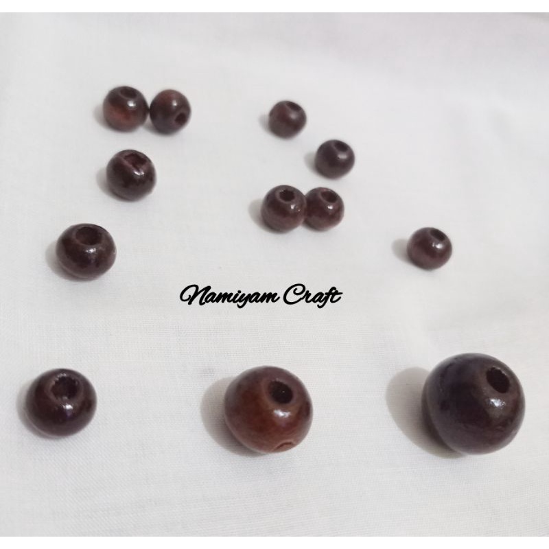 Wooden beads manik kayu bulat coklat 1cm 1.5cm 2cm