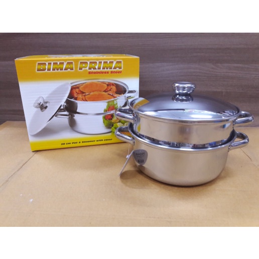 BIMA PANCI STAINLESS STEEL PRIMA POT & STEAMER 20CM KUKUSAN + COVER