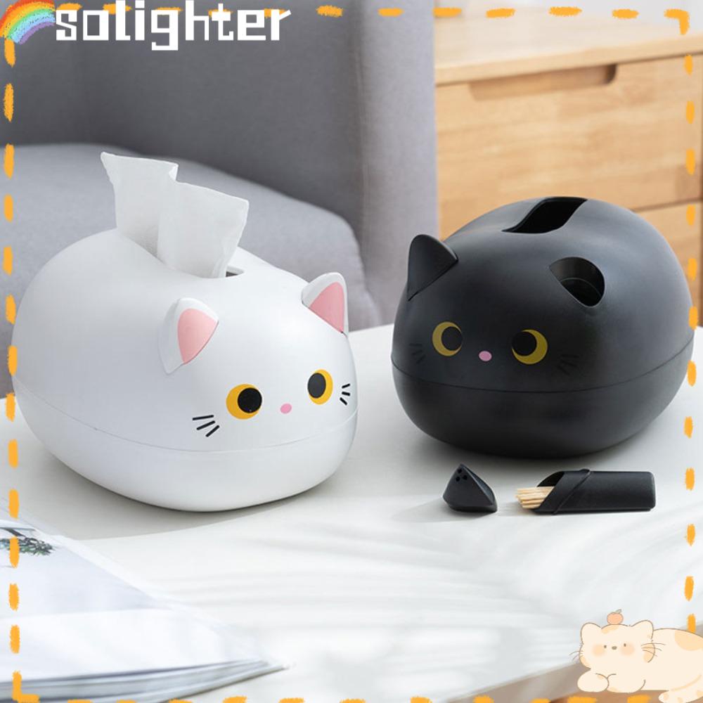 Solighter Kotak Tisu Kucing Kawaii Kotak Tusuk Gigi Nordic Style Wadah Kertas Wc
