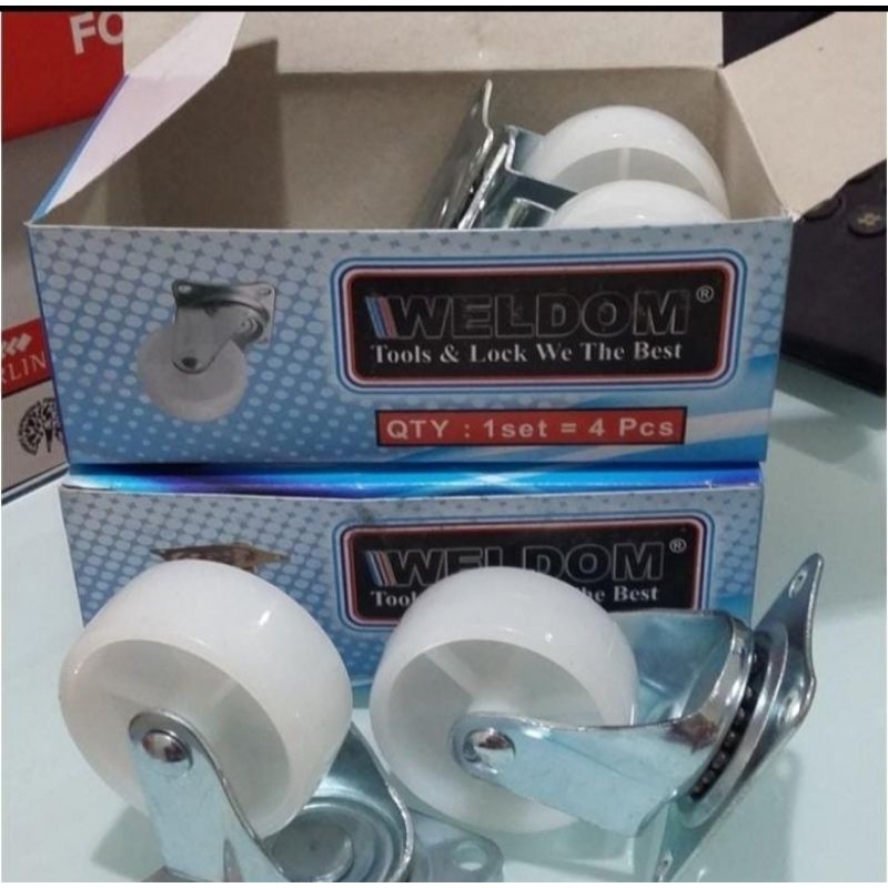 (1set = 4 pcs) RODA CASTER / RODA LEMARI / RODA TROLI / RODA NYLON 2INCH HIDUP TANPA REM ( 1 SET ISI