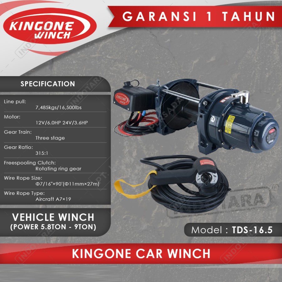 Kingone Car Industrial Vehicle Winch TDS 16.5