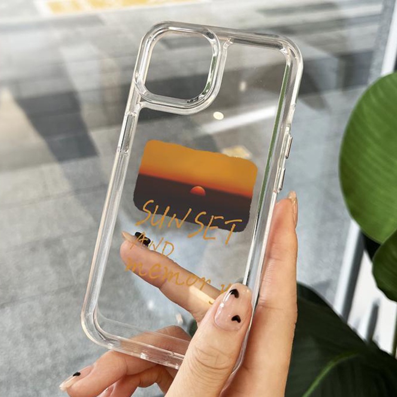 IPHONE Sunset Memory Shockproof Soft Phone Case Kompatibel Untuk Iphone14 11 13 12 Pro XS Max Casing X XR 78 6 6S Plus Cover TPU Transparan