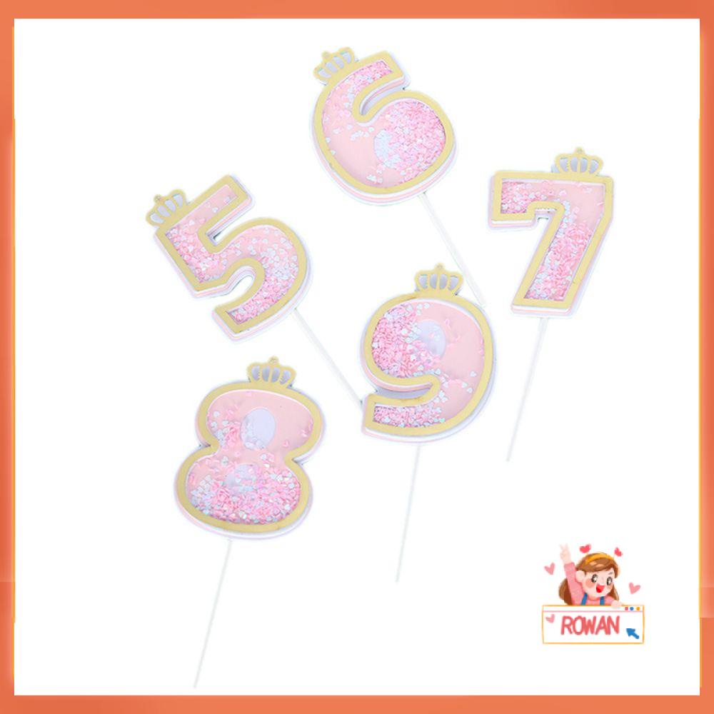 R-flower Cake Toppers Perlengkapan Pesta Glitter Number Crown Cupcake Picks