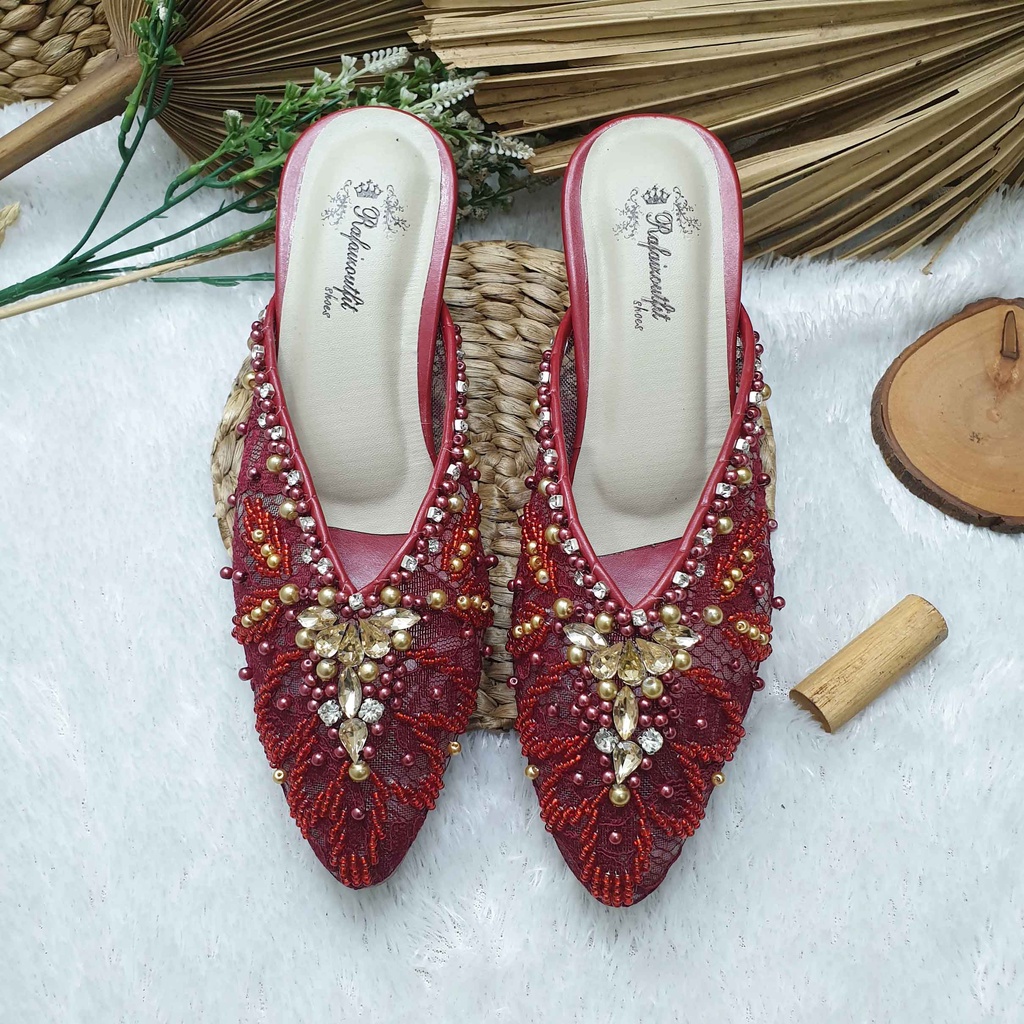 sepatu wedding Alena maroon payet mix gold 7cm